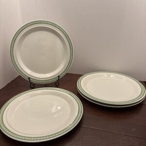 MAGNA Shenango China Gloss White Green 10" Dinner Plates Restaurant Quality (4)